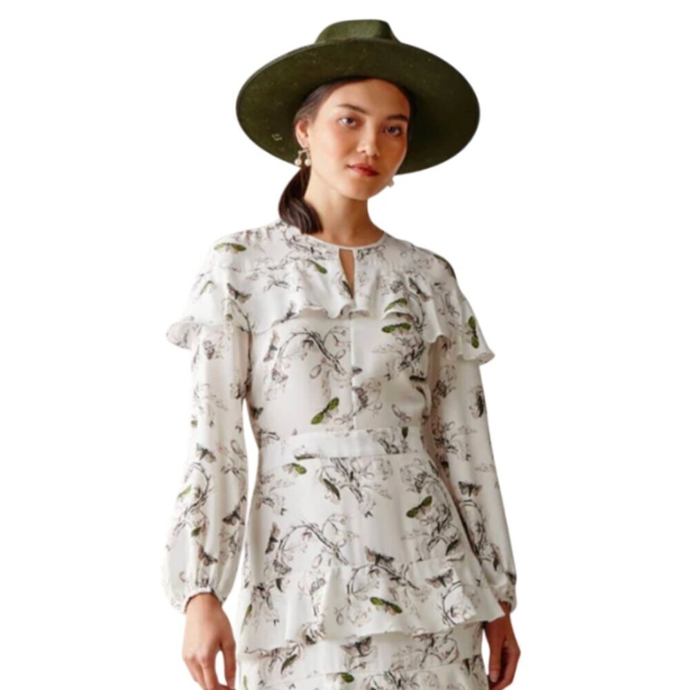 Charlotte Brody Cascade Ruffle Blouse Shirt Top Womens Small Silk Butterfly